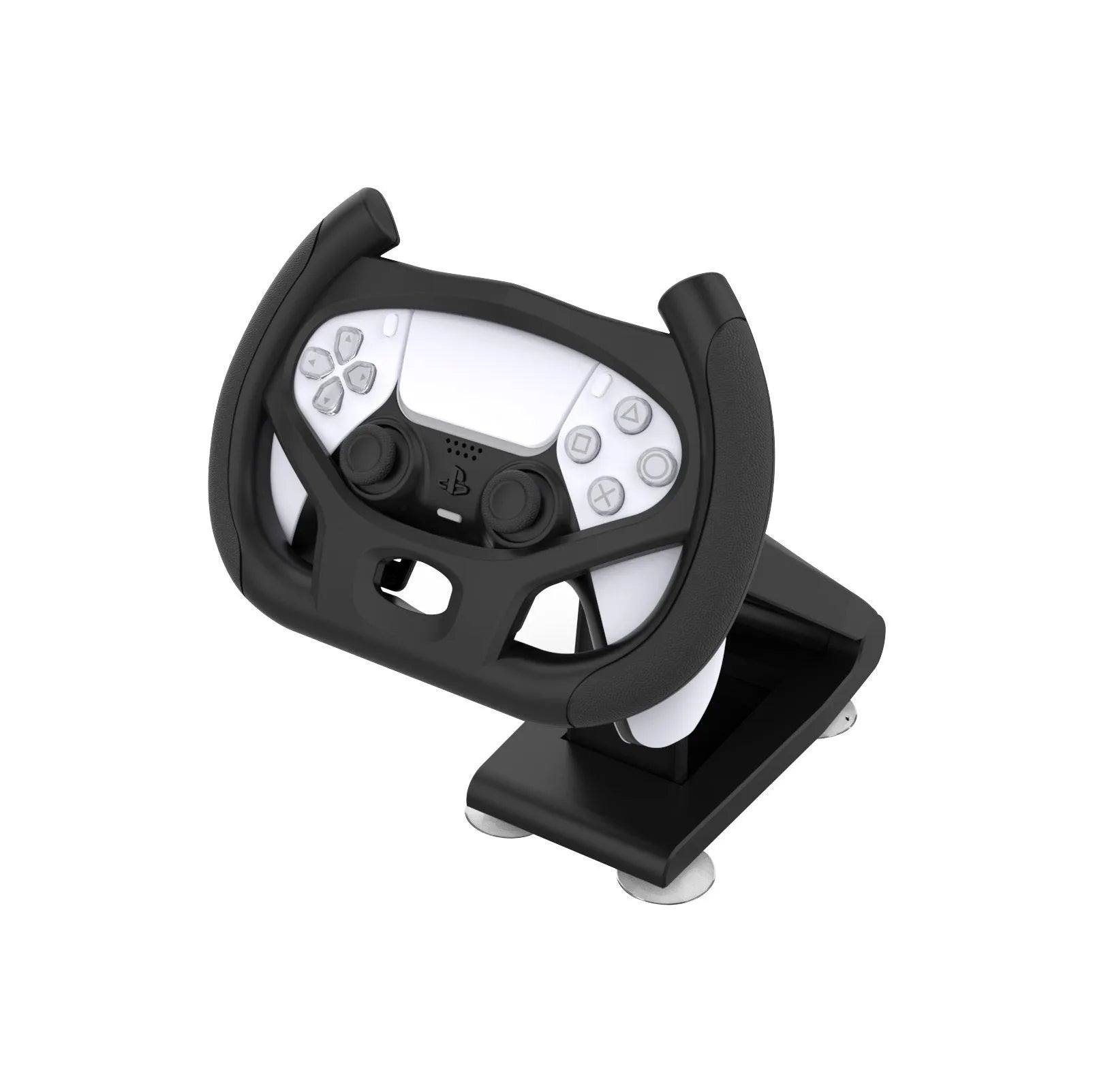 Black ABS gamepad steering wheel bracket with suction cup for mounting mobile devices during gaming