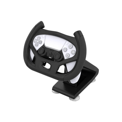 Black ABS gamepad steering wheel bracket with suction cup for mounting mobile devices during gaming
