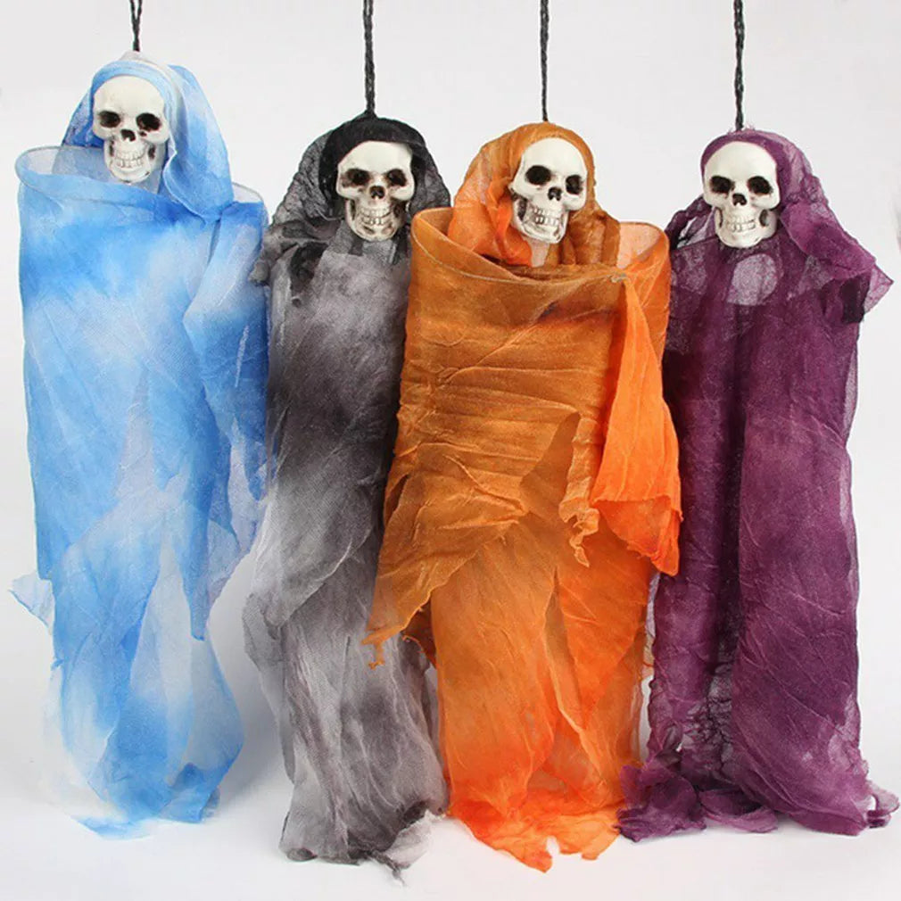Little Hanging Ghost Haunted House Ornament Doll in purple, blue, gray, or orange