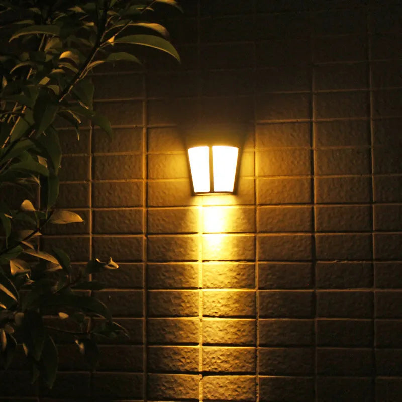 Solar-powered outdoor wall lamp with six LED lights and IP65 waterproof protection for landscape lighting