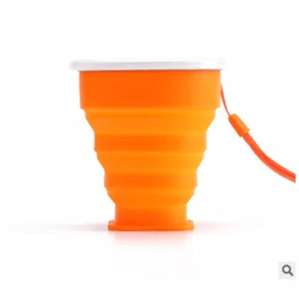Collapsible water cup with stainless steel ring and lanyard in multiple colors