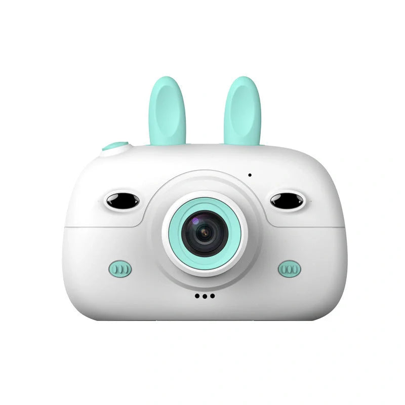 Cartoon rabbit video recorder with 1080P dual camera in pink and green options