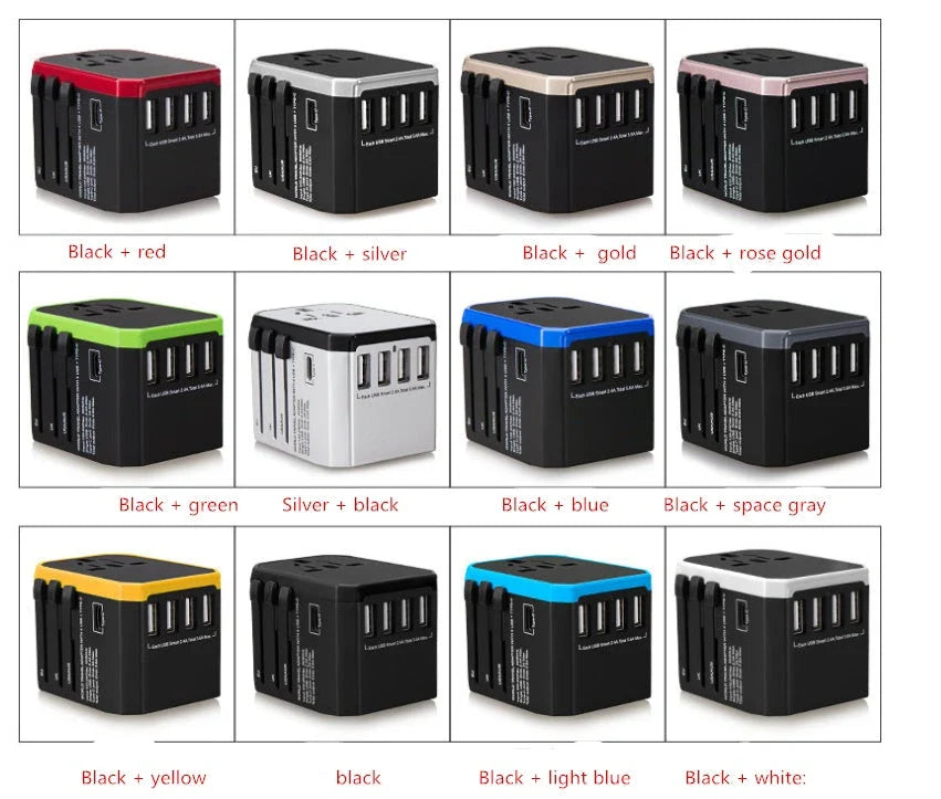 Universal USB Travel Adapter Charger with 4 USB Ports and 5600mAh Battery for Simultaneous Fast Charging in over 150 Countries