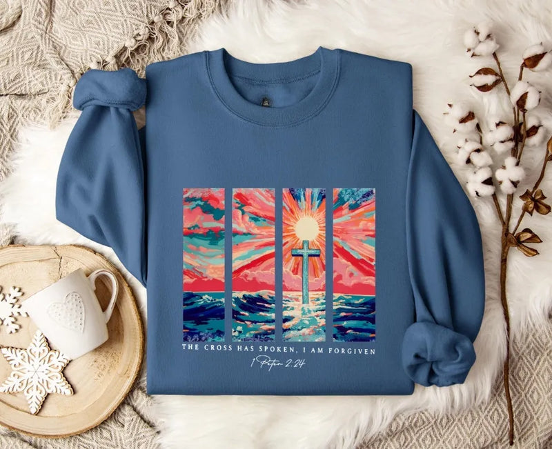 Women's Plus Size Drop-shoulder Sleeve Printed Pullover Sweater in blue polyester fabric for loose street fashion wear, available in XS to 5XL with regular long sleeves and a normal 50cm length for a medium thickness casual look.
