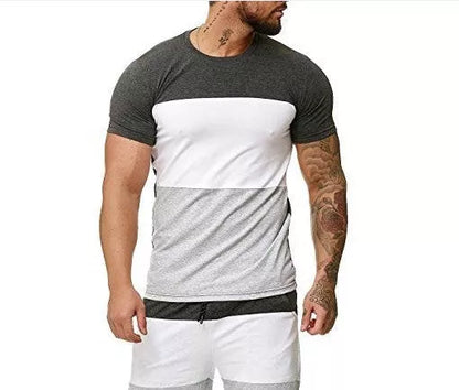Men's slim-fit cotton short sleeve T-shirt with color matching details