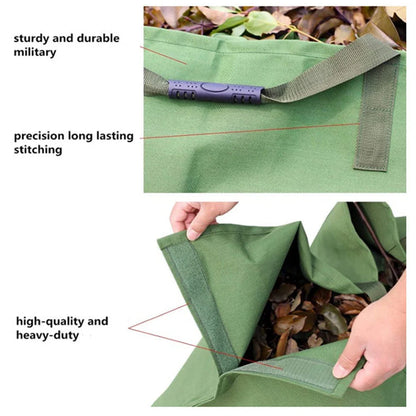 Heavy duty recyclable garden tote for yard waste, green color, with hook-and-loop fasteners