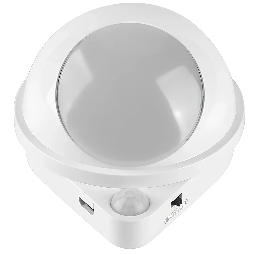 Wireless motion sensor light with USB charging port and adhesive mounting for wall installation