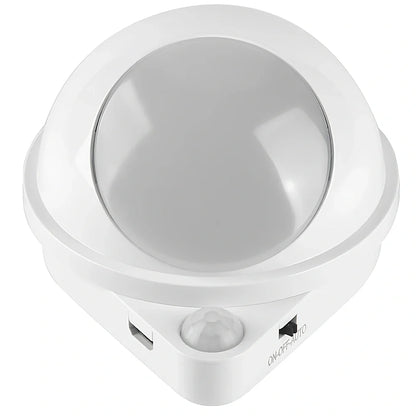 Wireless motion sensor light with USB charging port and adhesive mounting for wall installation
