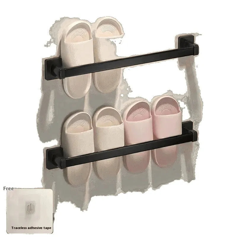 Wall-mounted bathroom slipper rack with integrated seat in Nordic style