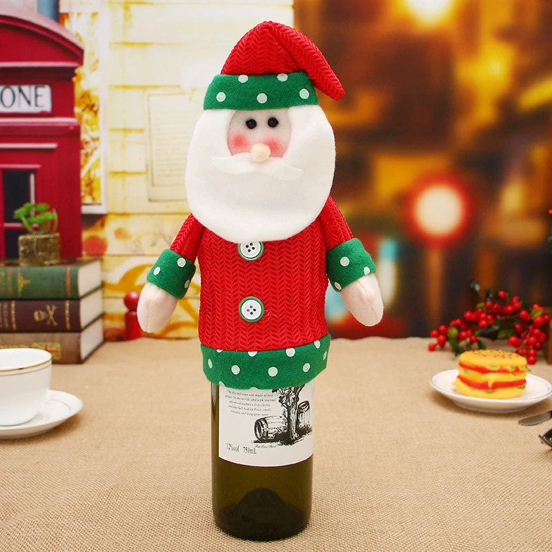 Festive Christmas wine bottle socks in vibrant colors, perfect for holiday decor