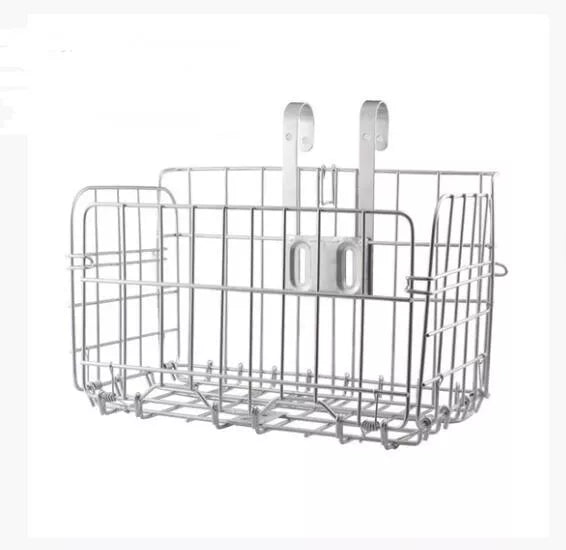 Foldable bicycle basket in black or silver, durable steel construction