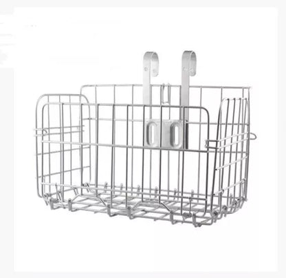 Foldable bicycle basket in black or silver, durable steel construction