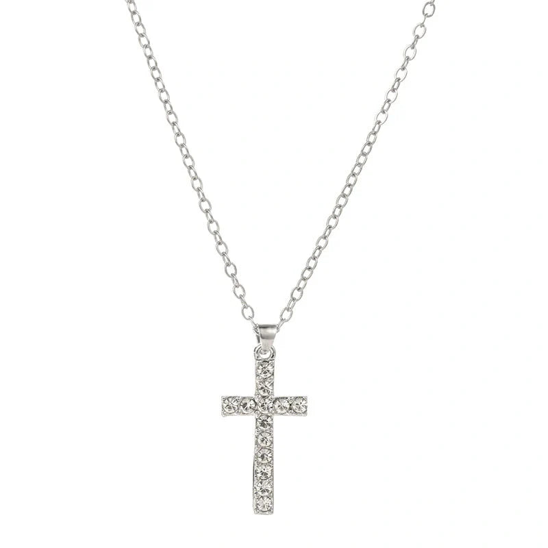 Silver Jesus Cross Necklace with geometric design on clavicle chain
