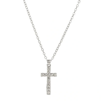 Silver Jesus Cross Necklace with geometric design on clavicle chain