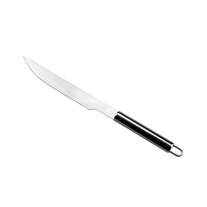 10-piece stainless steel BBQ tool set with shovel, knife, clip, strings, fork, brush in storage bag