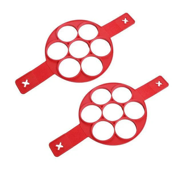 Silicone non-stick egg pancake maker rings in red, perfect for breakfast preparation