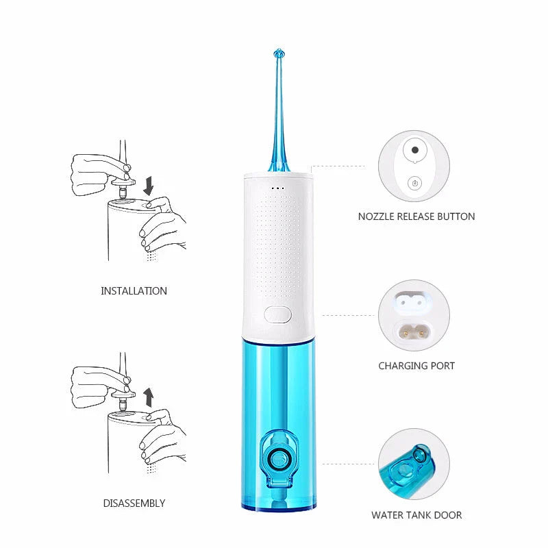 Powerful cordless oral irrigator with 3 cleaning modes, large water tank, and stable voltage control for efficient and gentle teeth cleaning