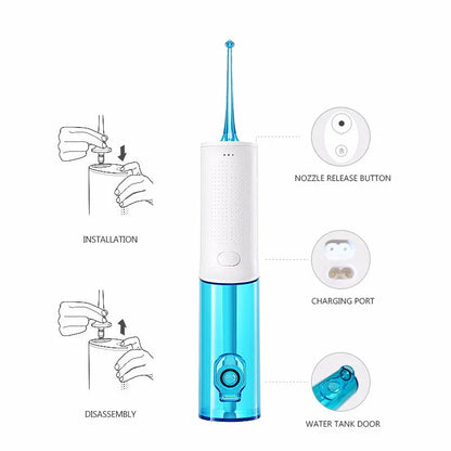 Powerful cordless oral irrigator with 3 cleaning modes, large water tank, and stable voltage control for efficient and gentle teeth cleaning