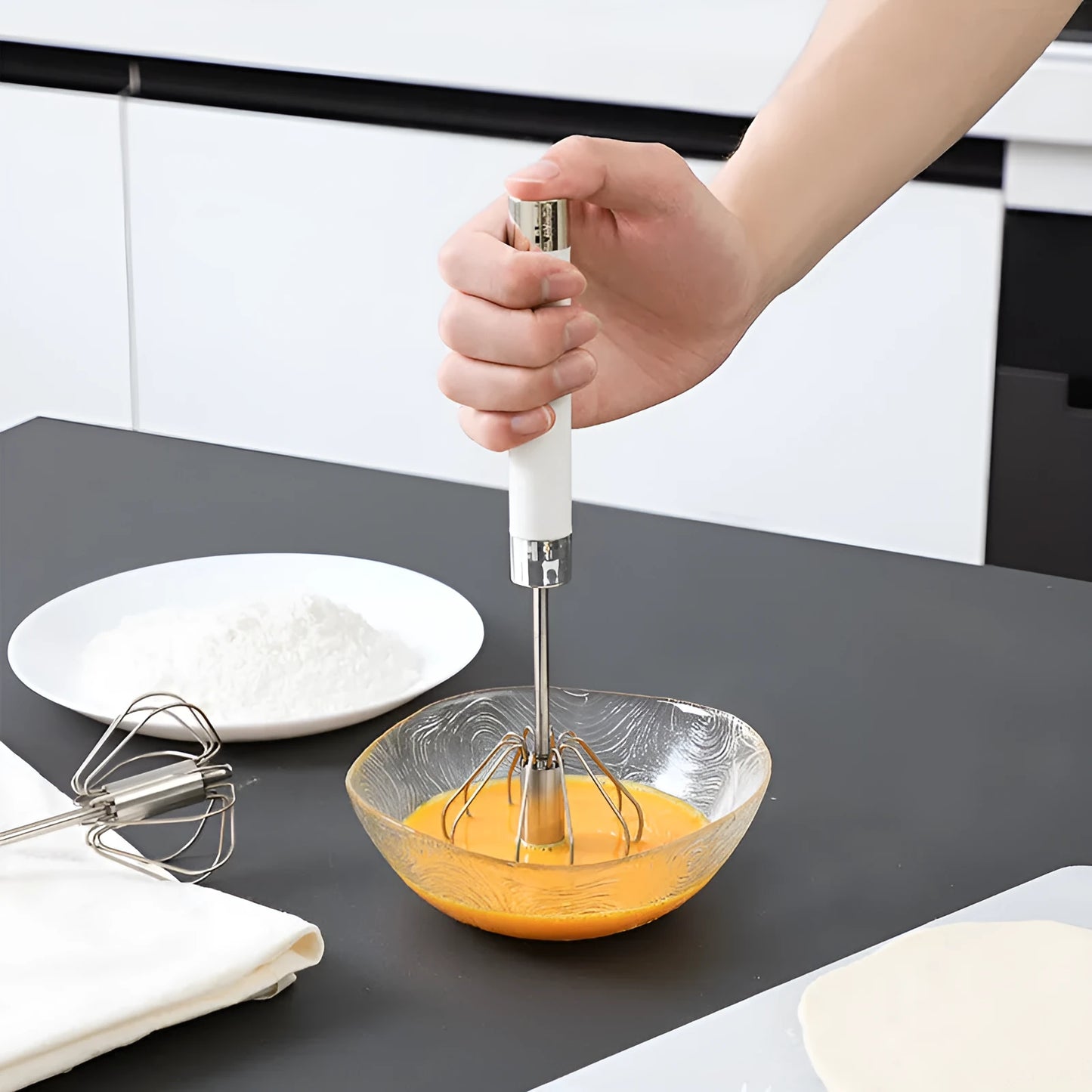 Semi-automatic stainless steel egg beater whisk for manual kitchen mixing