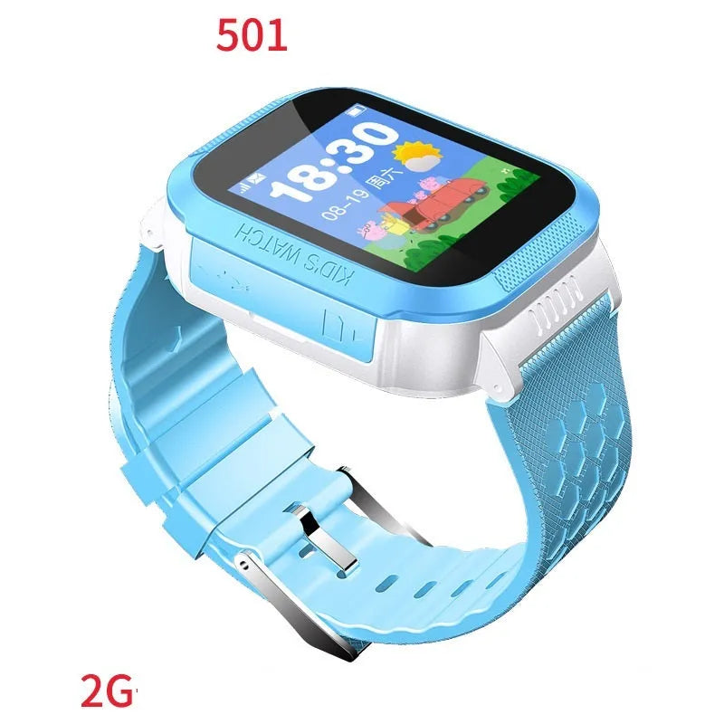 Z6 children smart watch with silicone strap, 128 x 128 touchscreen, and colour options in blue, pink, purple, and red