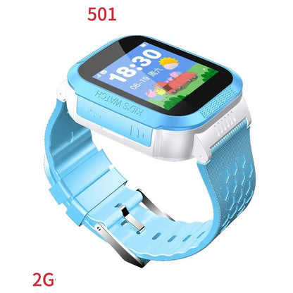 Z6 children smart watch with silicone strap, 128 x 128 touchscreen, and colour options in blue, pink, purple, and red