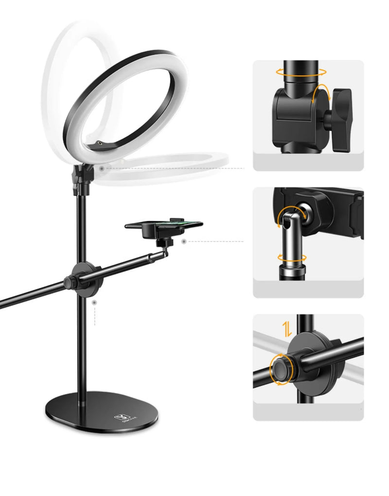 Mobile Phone Bracket Fill Light for Live Broadcast, Desktop Selfie Ring Light with Black Bracket, 10 Inch General Fit Car Bracket for Streaming and Video Calls