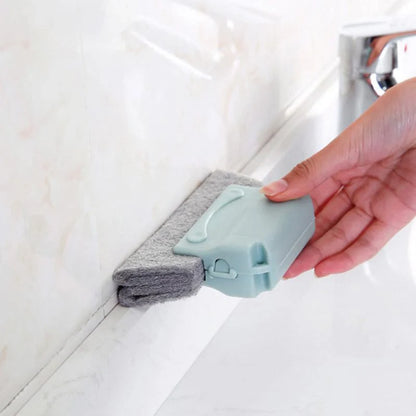 Window groove cleaning brush with comfortable grip and scouring pad head
