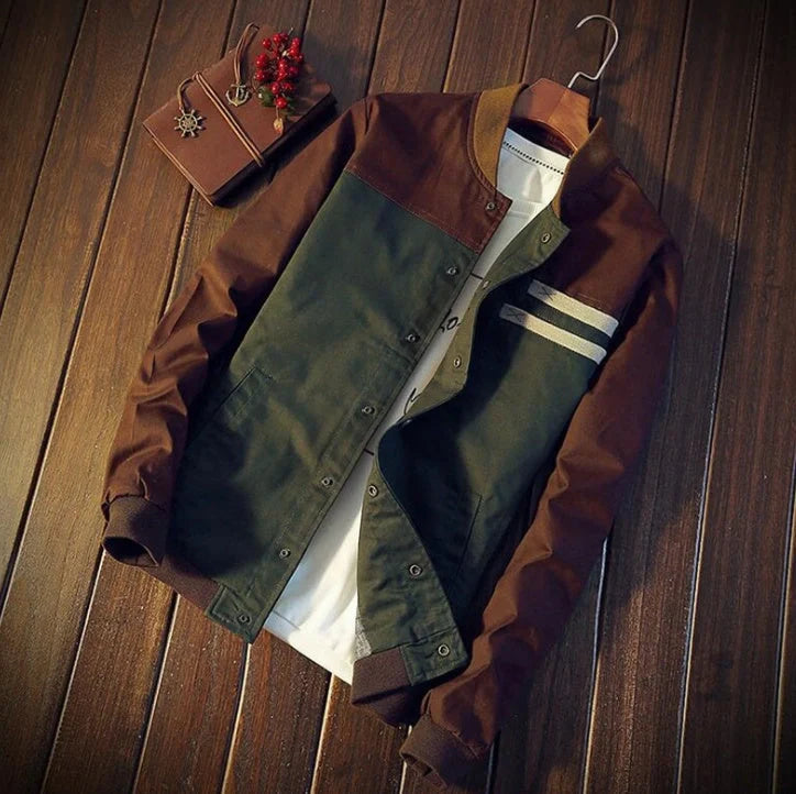 Men's Korean Style Single-Breasted Casual Jacket in green and blue
