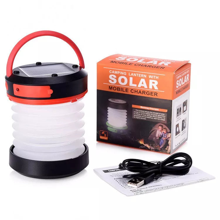 SolarBoom Collapsible Lantern with solar panel and USB charging port in green
