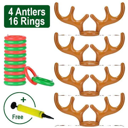 Inflatable Christmas reindeer antler hat ring toss game with 80cm antlers and red and green throwing circles