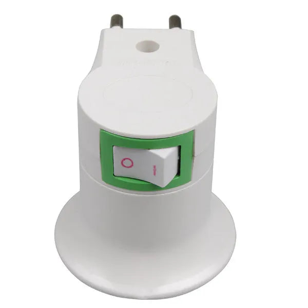 White wall plug-in screw lamp holder with switch for E27 bulbs, 250V maximum voltage