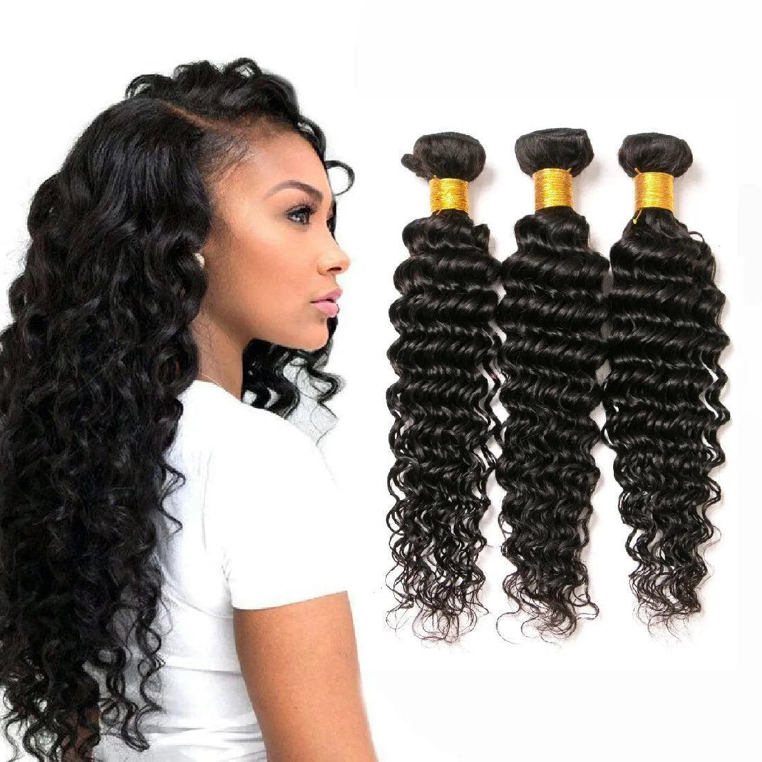Real hair curly wig in medium long length, available in sizes from 8 to 28 inches.