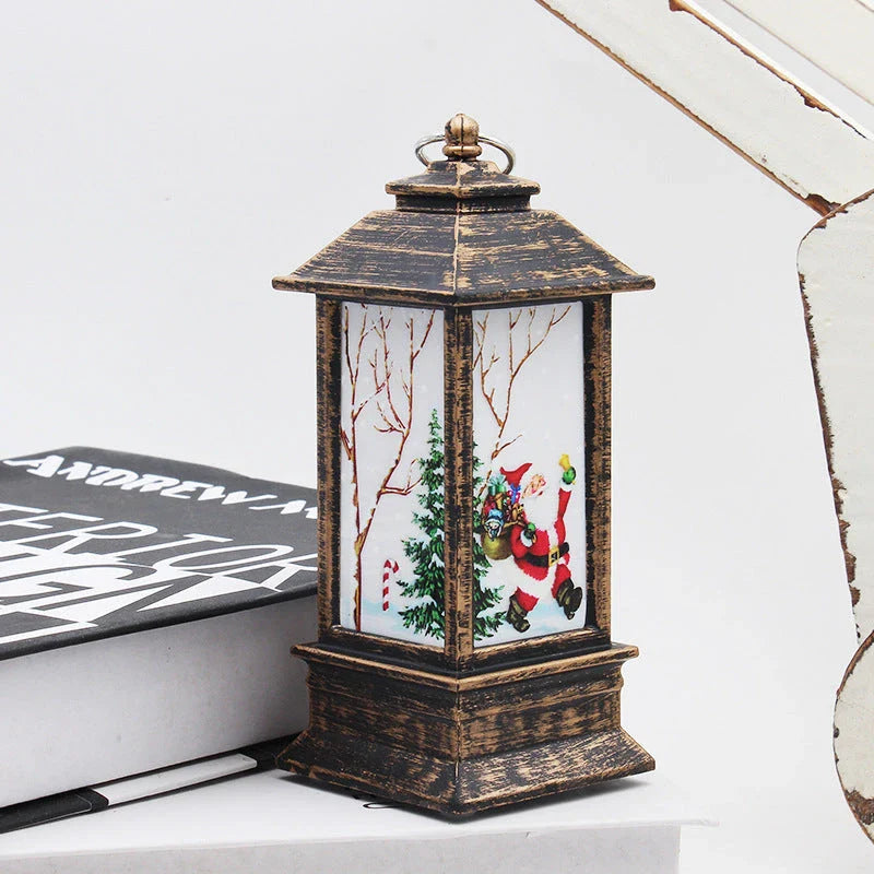 Festive LED Christmas lanterns with Santa Claus, snowman, and other holiday-themed designs