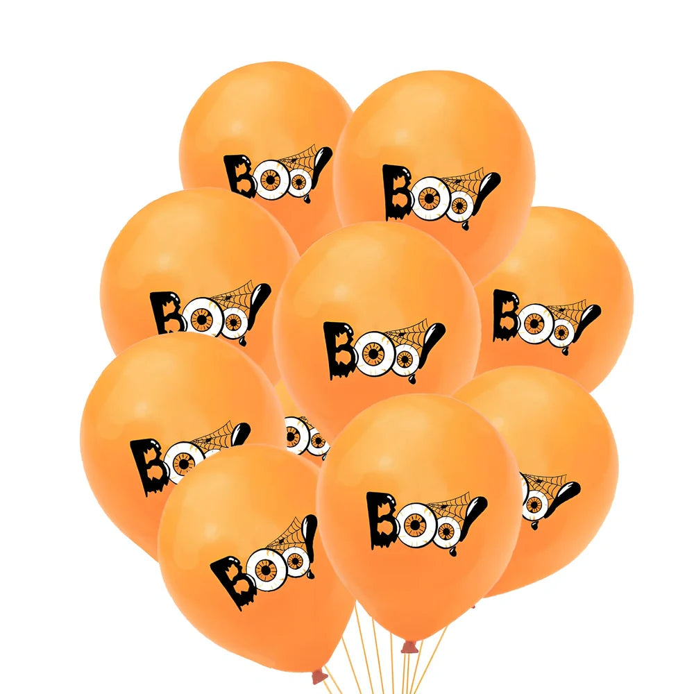 Halloween balloon decoration set with 10 printed latex balloons showing ghost and skeleton designs