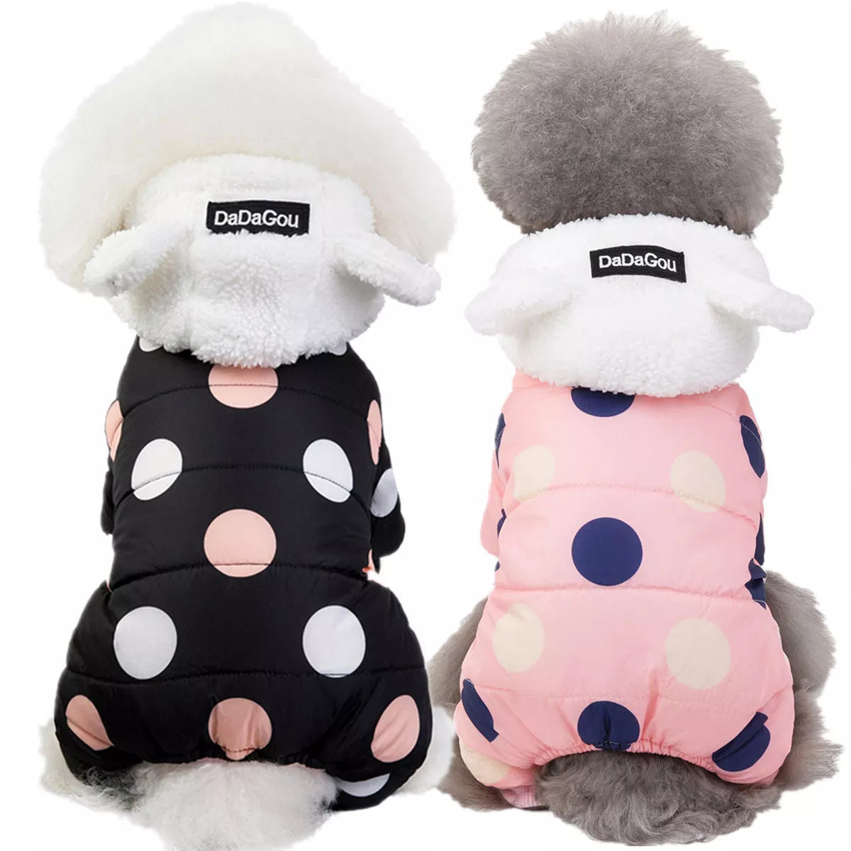 Big polka dot cotton coat with four-leg design in Pink, Black, Light Yellow
