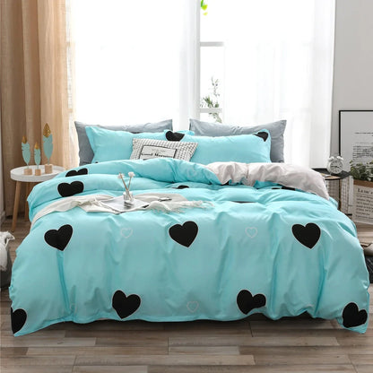 Cartoon pattern quilted bed linen set with reactive dye colours on UK-sized bedding