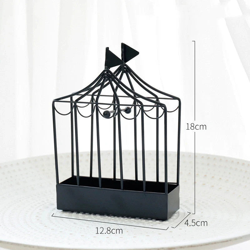 Nordic iron mosquito coil holder with birdcage design in black and gold