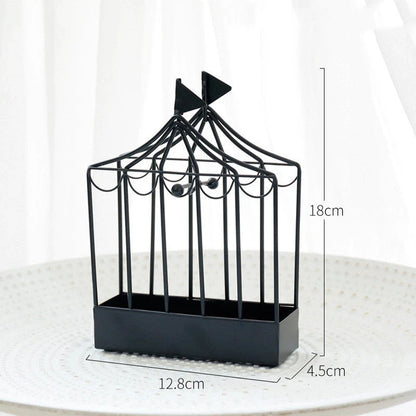 Nordic iron mosquito coil holder with birdcage design in black and gold