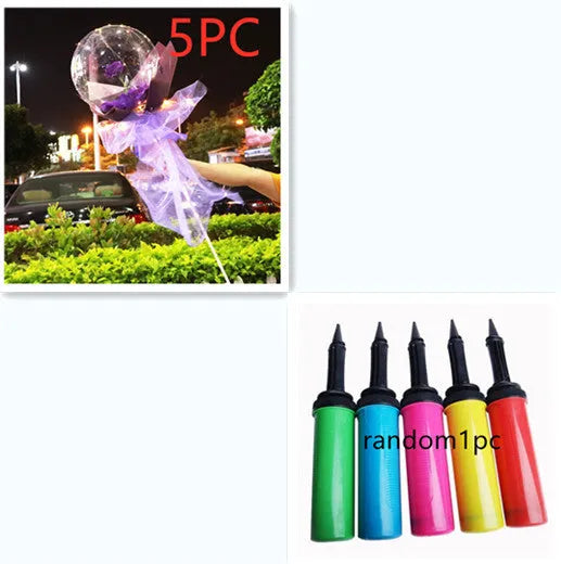 Transparent LED luminous balloon rose bouquet with artificial flowers and illuminated lights