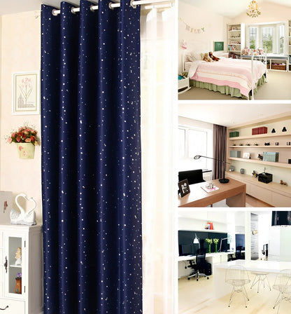 Star print perforated curtain in blue, cream, green, navy blue, or pink with 100% acrylic fibre construction