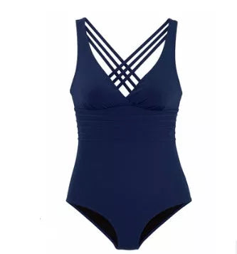 Deep V backless one-piece swimsuit in solid colors with high elasticity and quick-dry features