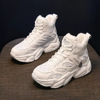 Women's casual velvet lined high shoes in black, silver, and beige with waterproof PU upper and non-slip sole