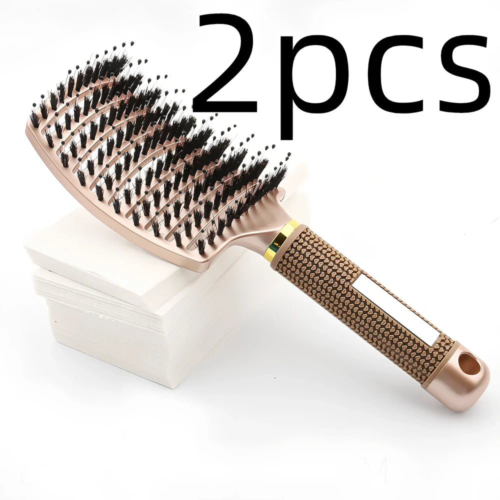 Large curved hairbrush with boar bristles showing 15cm width and natural bristle distribution