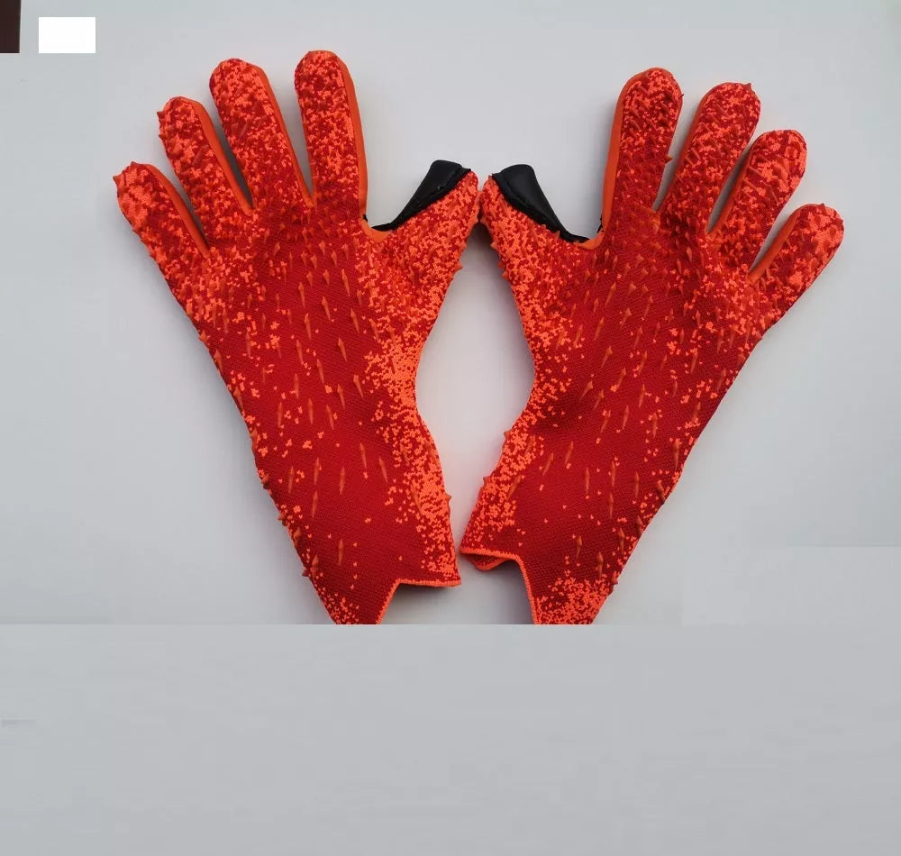 Kids Football Goalkeeper Gloves in red, green, black, and orange colors, sizes 6-10