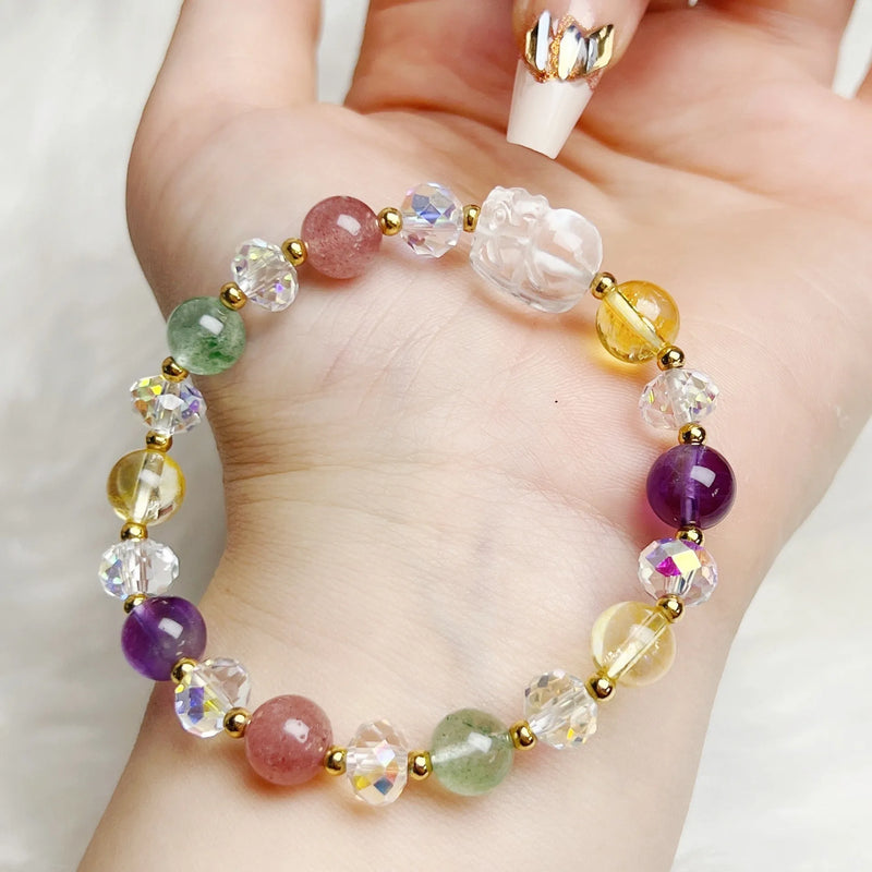 Crystal bracelet featuring detailed Phoenix Nine Tail Fox charm, handcrafted manual processing in various colours for women's jewellery, zodiac animal design with adjustable fit for everyday wear.