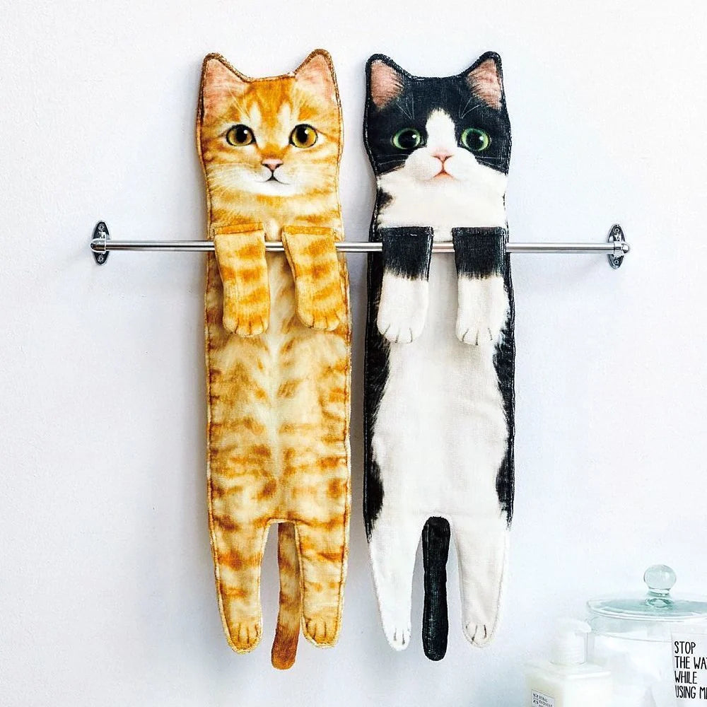 Playful cat-shaped hand towels for bathroom and kitchen use