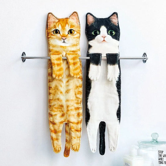 Playful cat-shaped hand towels for bathroom and kitchen use
