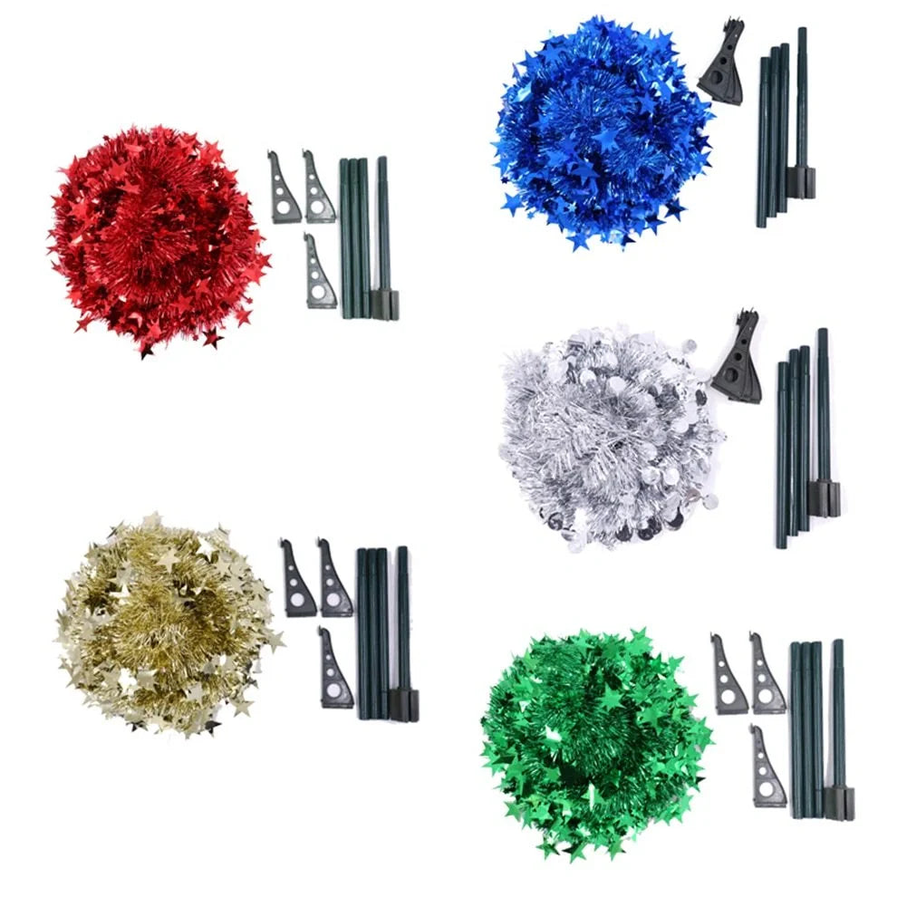 Collapsible artificial Christmas tree with sequin decorations in silver, green, gold, red, and blue options