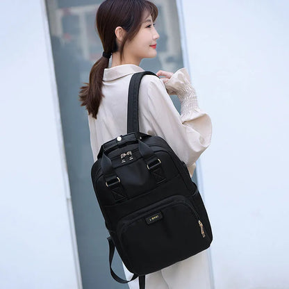 Oxford cloth shoulder fashion backpack, medium 20-35L, 15.6 inch size option, black or pink, multi-pocket interior