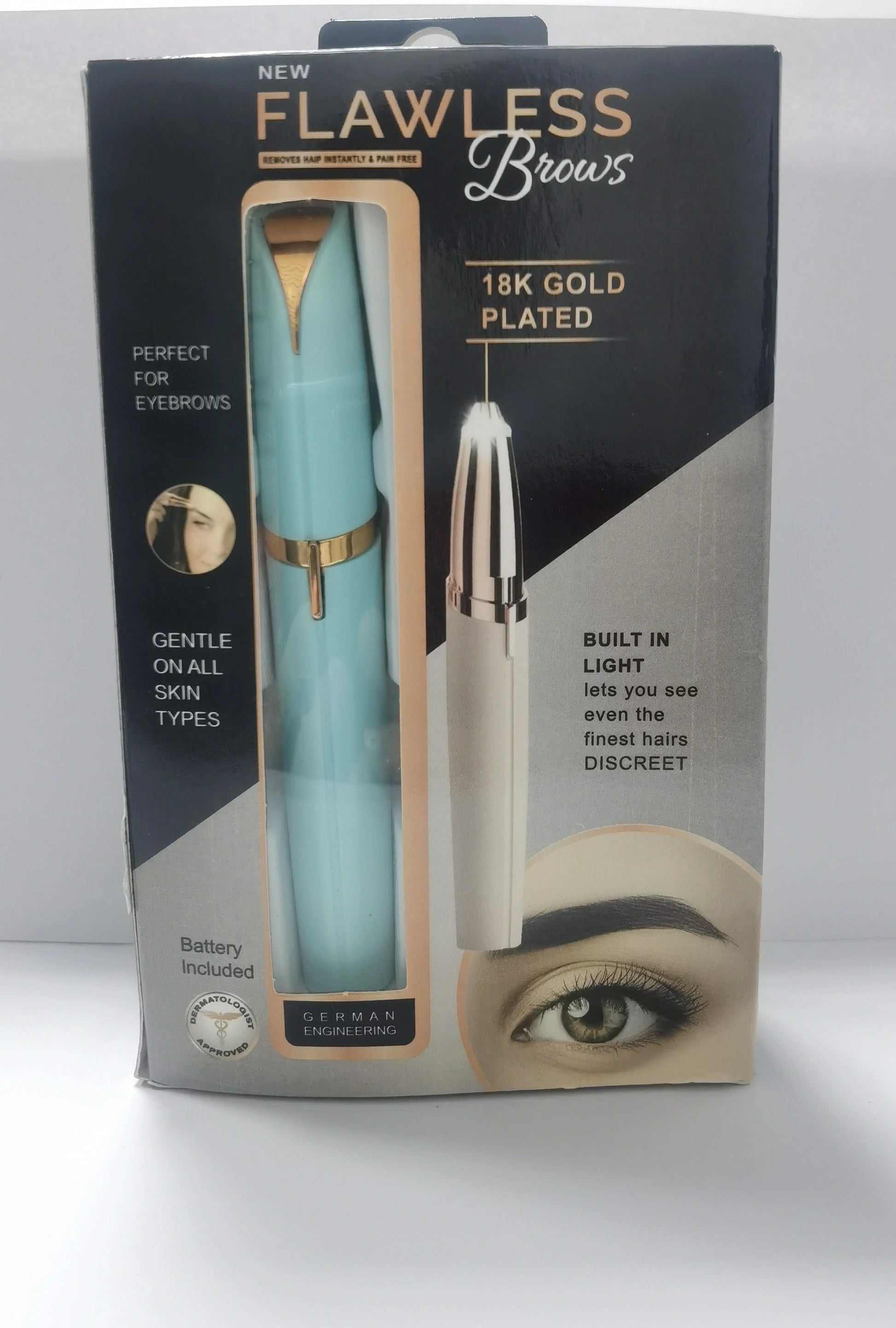 Mini electric eyebrow trimmer with LED light and gold plated head